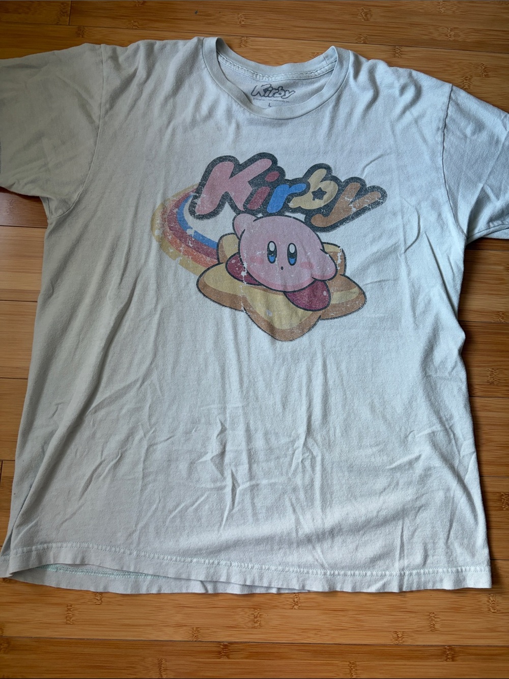 Nintendo Kirby Men’s Graphic Tee with Pastel Rainbow Size Large